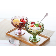 Haonai glassware emboss or engraving ice cream bowl glass cup,glass dessert/salad/ice cream bowl with stem